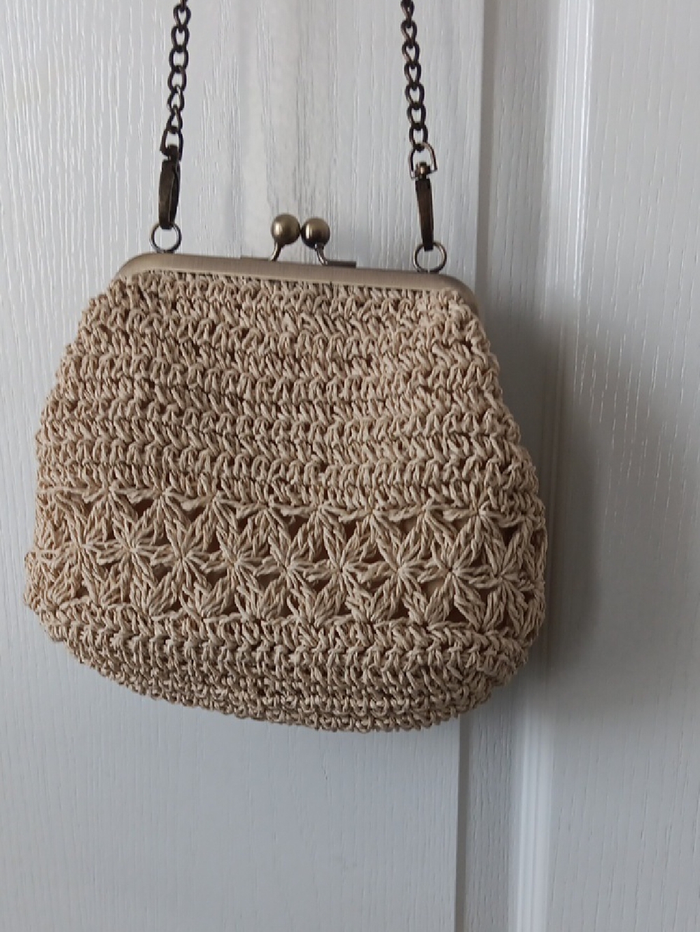 Woven Straw Crossbody Bag in Natural Beige